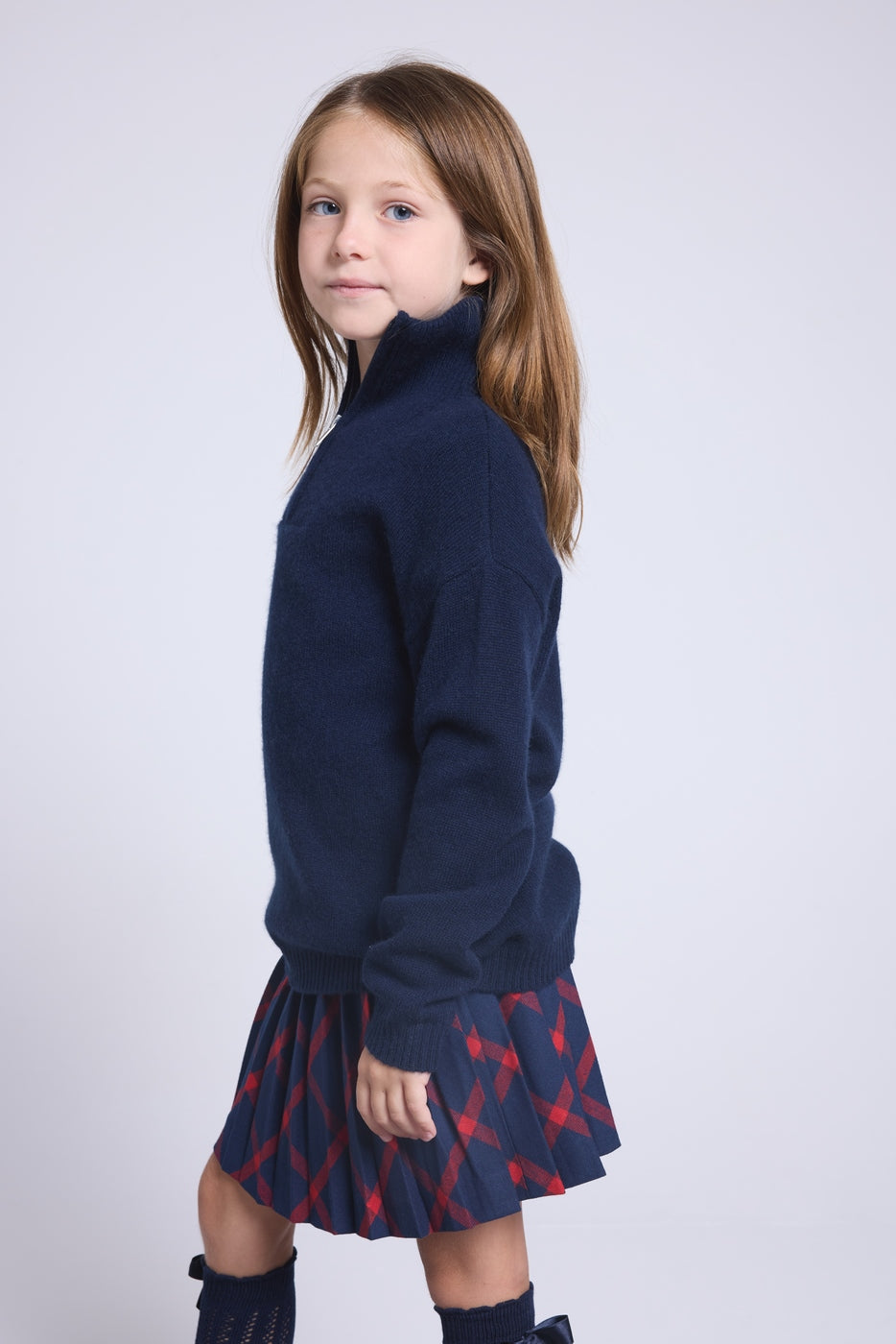 Pull Col Montant Zippe Marchy - Bleu Marine - Enfant