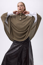 Margot Poncho Med Guldknapper - Khakigrøn - Dame