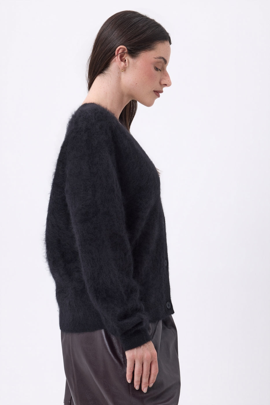 Cardigan Col V – Cachemire Brossé Marianne - Noir - Femme