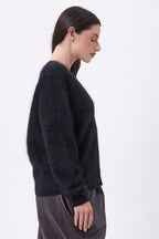 Cardigan Col V – Cachemire Brossé Marianne - Noir - Femme