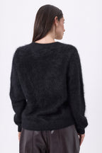 Cardigan Col V – Cachemire Brossé Marianne - Noir - Femme