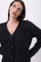 Cardigan Col V – Cachemire Brossé Marianne - Noir - Femme