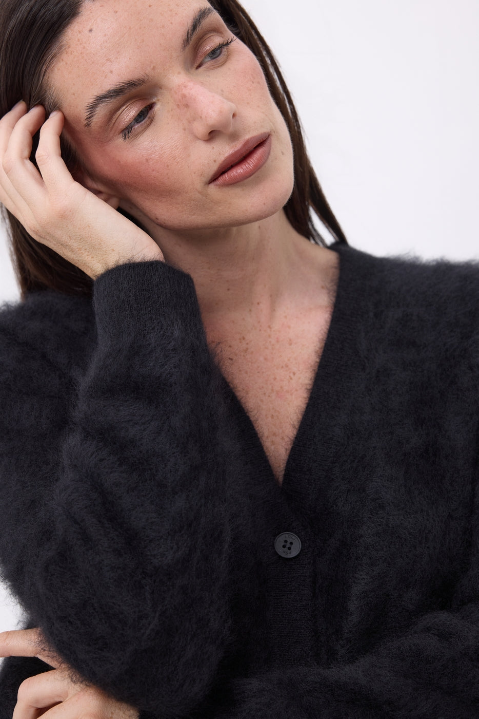 Cardigan Col V – Cachemire Brossé Marianne - Noir - Femme