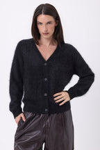 Cardigan Col V – Cachemire Brossé Marianne - Noir - Femme