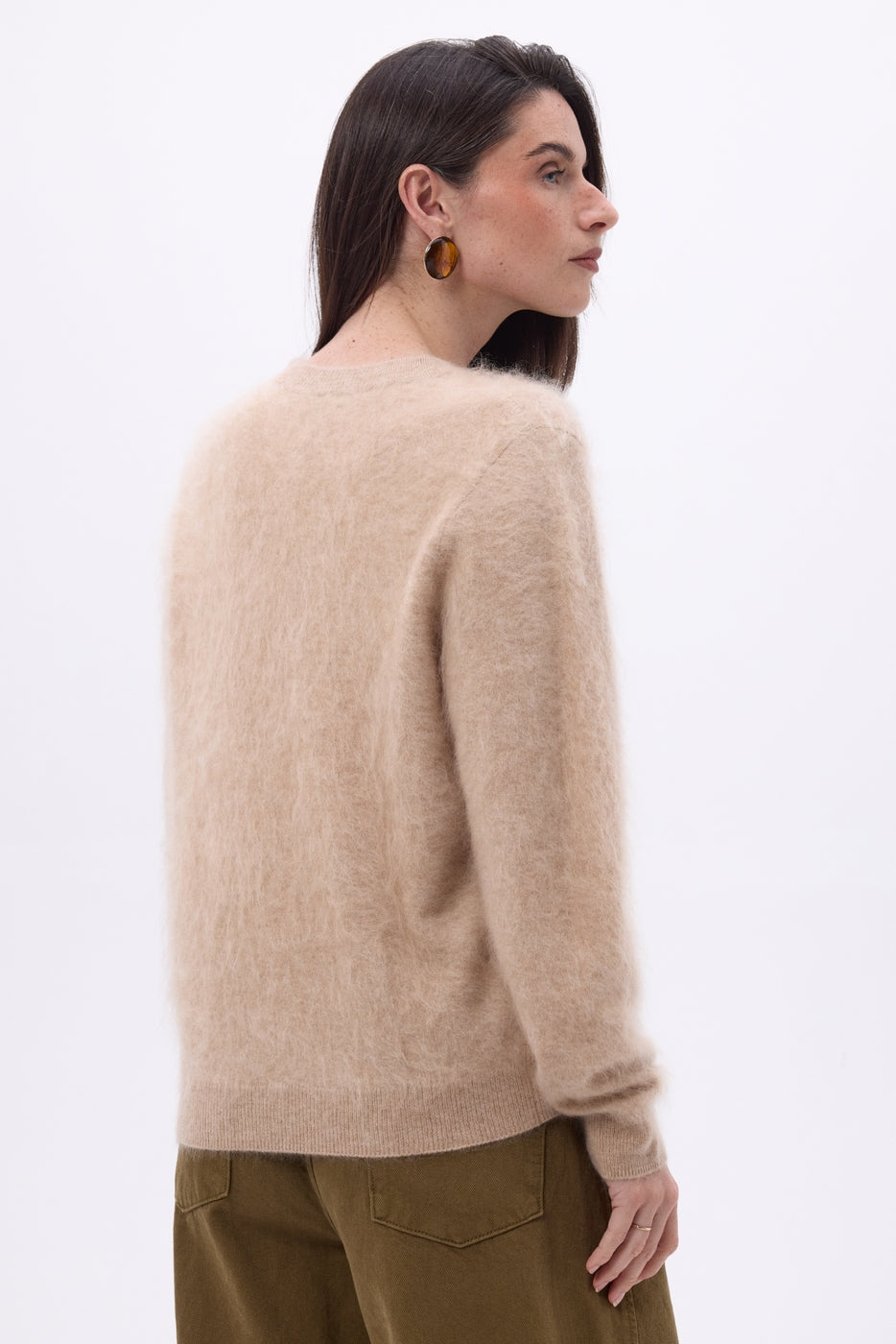 Cárdigan de cuello en V – Cachemira cepillada Marianne - Beige crema - Mujer