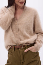 Cárdigan de cuello en V – Cachemira cepillada Marianne - Beige crema - Mujer