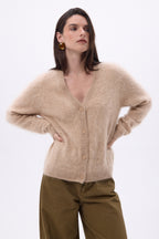 Cárdigan de cuello en V – Cachemira cepillada Marianne - Beige crema - Mujer