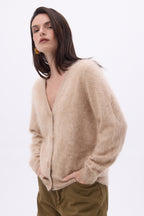Cárdigan de cuello en V – Cachemira cepillada Marianne - Beige crema - Mujer