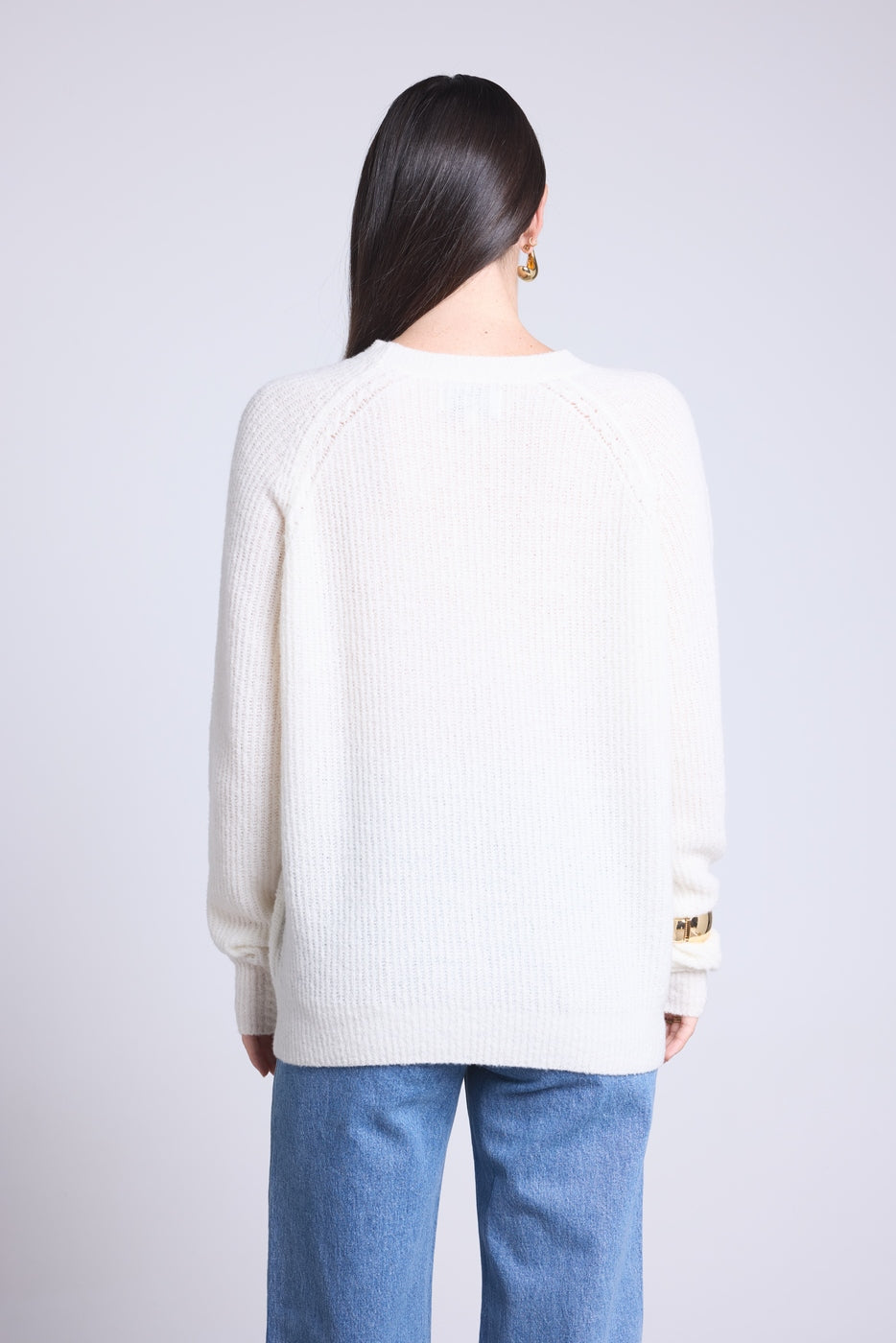 Jersey de cuello redondo de cachemira bouclé Marisol - Blanco roto - Mujer
