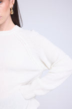Jersey de cuello redondo de cachemira bouclé Marisol - Blanco roto - Mujer