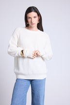 Jersey de cuello redondo de cachemira bouclé Marisol - Blanco roto - Mujer