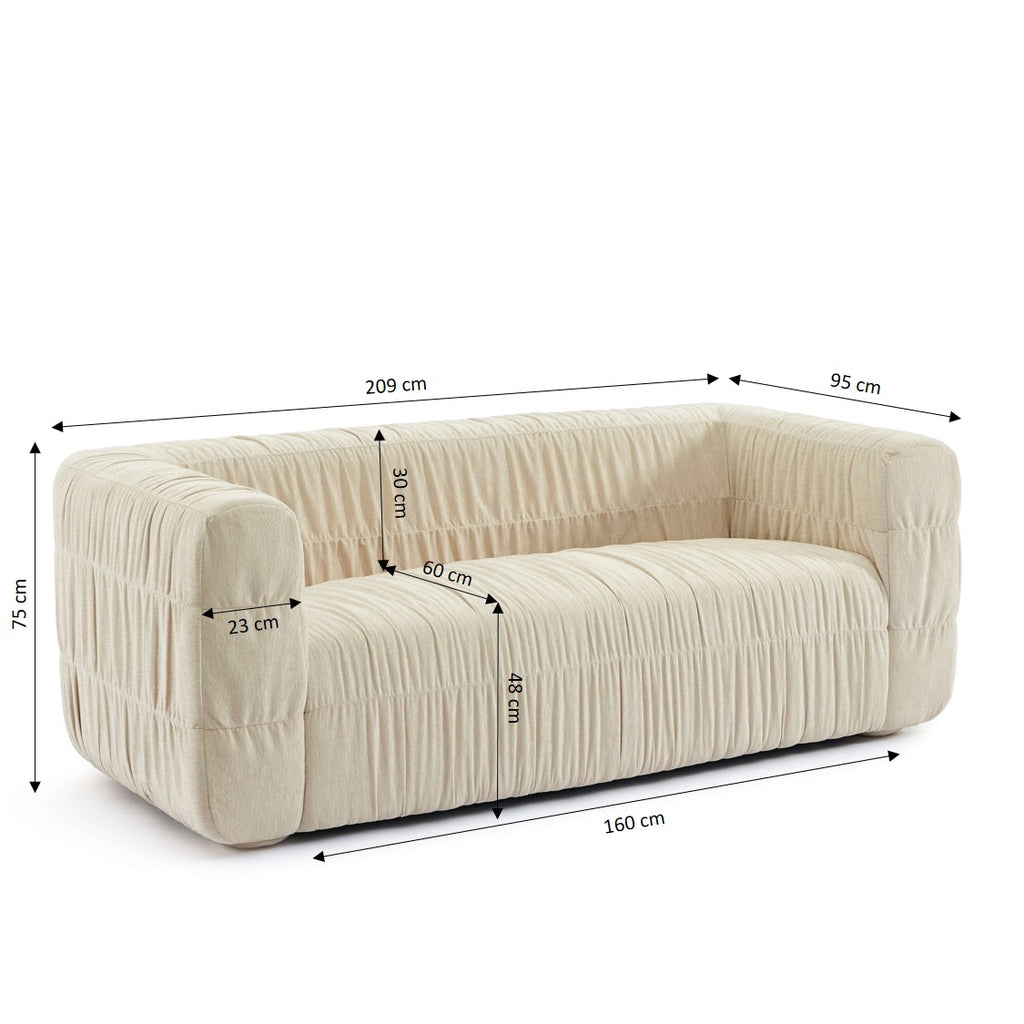 Marni - Canapé 3 Places - Velours Texturé - Beige