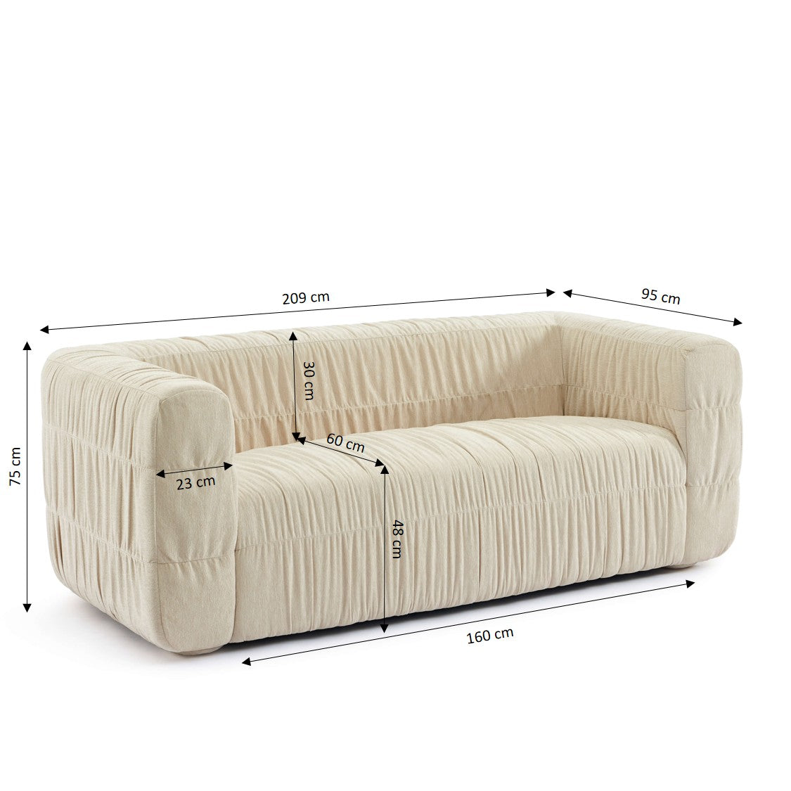 Marni - Canapé 3 Places - Velours Texturé - Beige