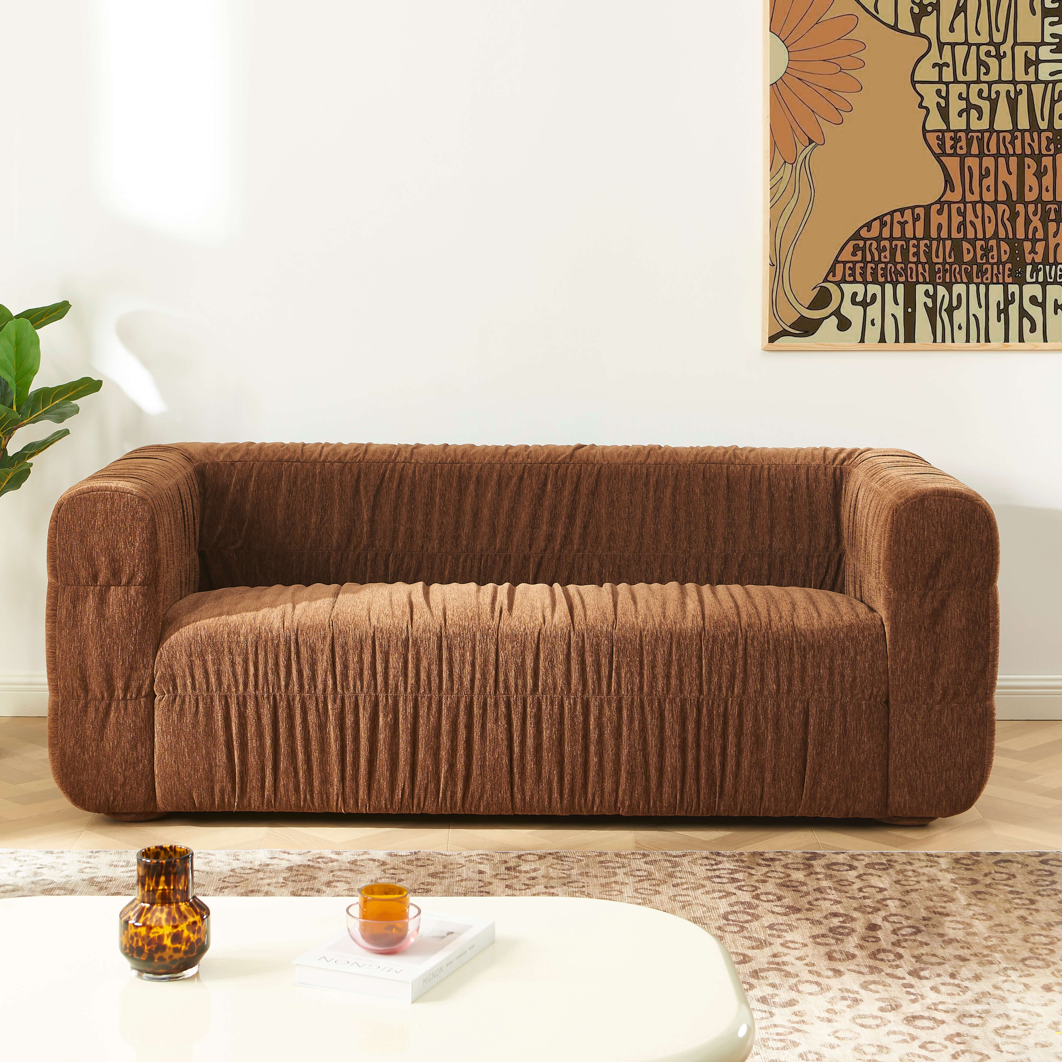 Marni - Canapé 3 Places - Velours Texturé - Marron
