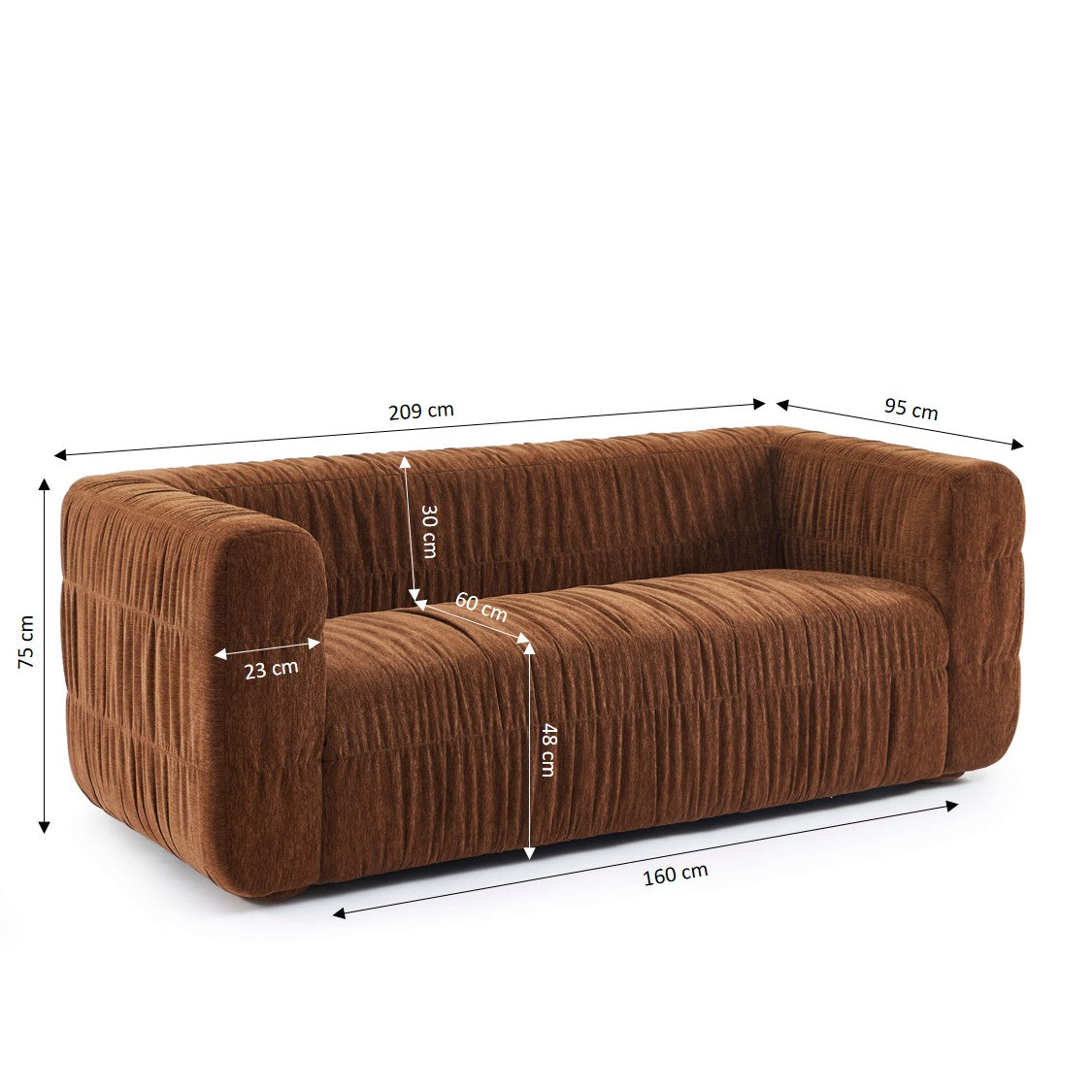 Marni - Canapé 3 Places - Velours Texturé - Marron