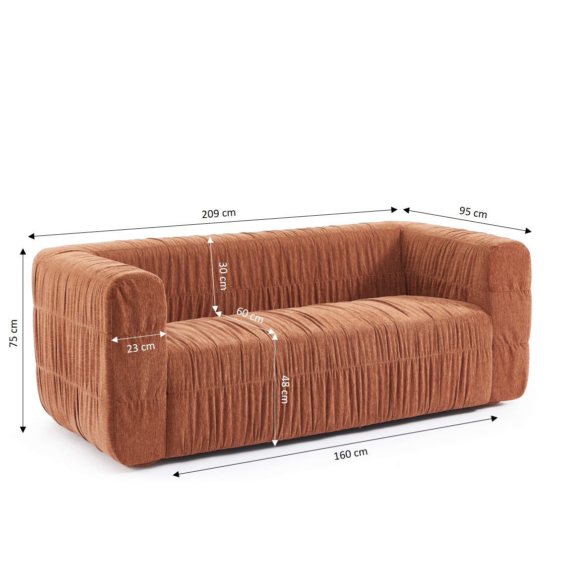 Marni - Canapé 3 Places - Velours Texturé - Terracotta