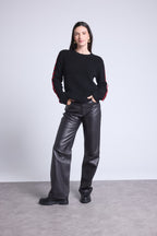Jersey de cuello redondo con cordones en las mangas Marta - Negro y rojo - Mujer