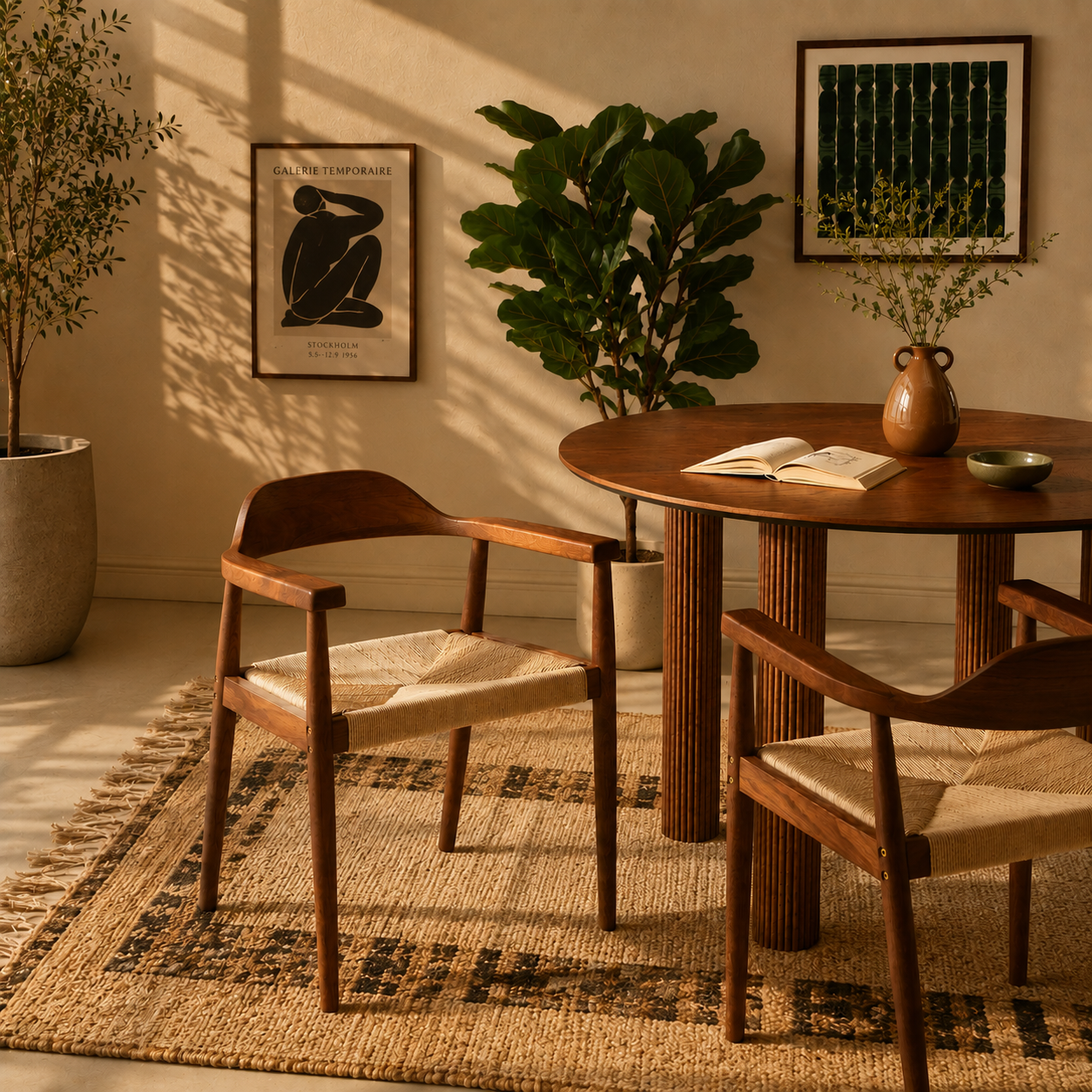 Martie - Lot De 2 Chaises - Chêne Massif & Corde - Noyer