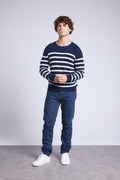 Martin Breton Jumper - Navy Blue And White - Men