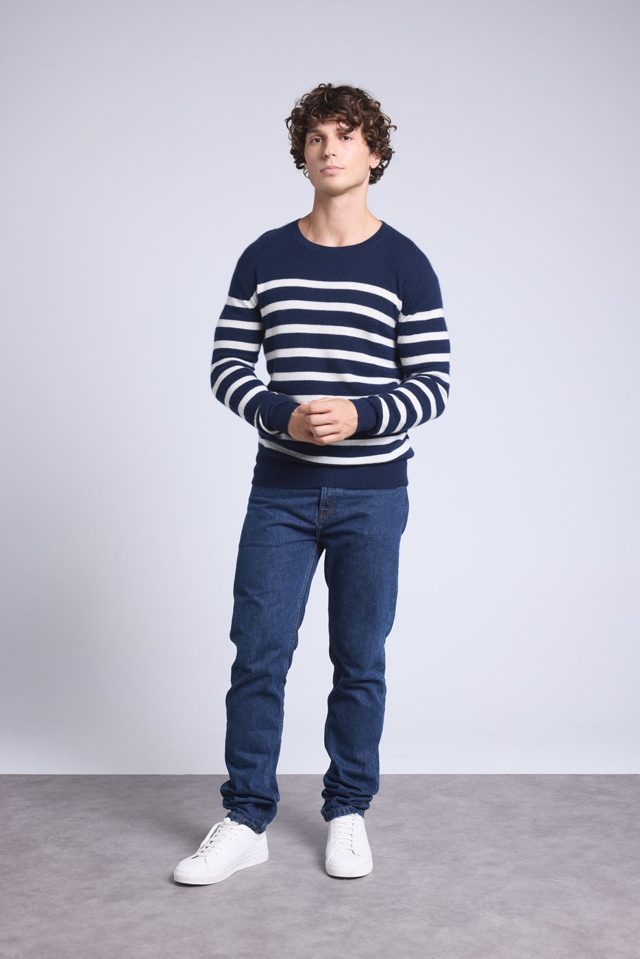 Martin Breton Jumper - Navy Blue And White - Men