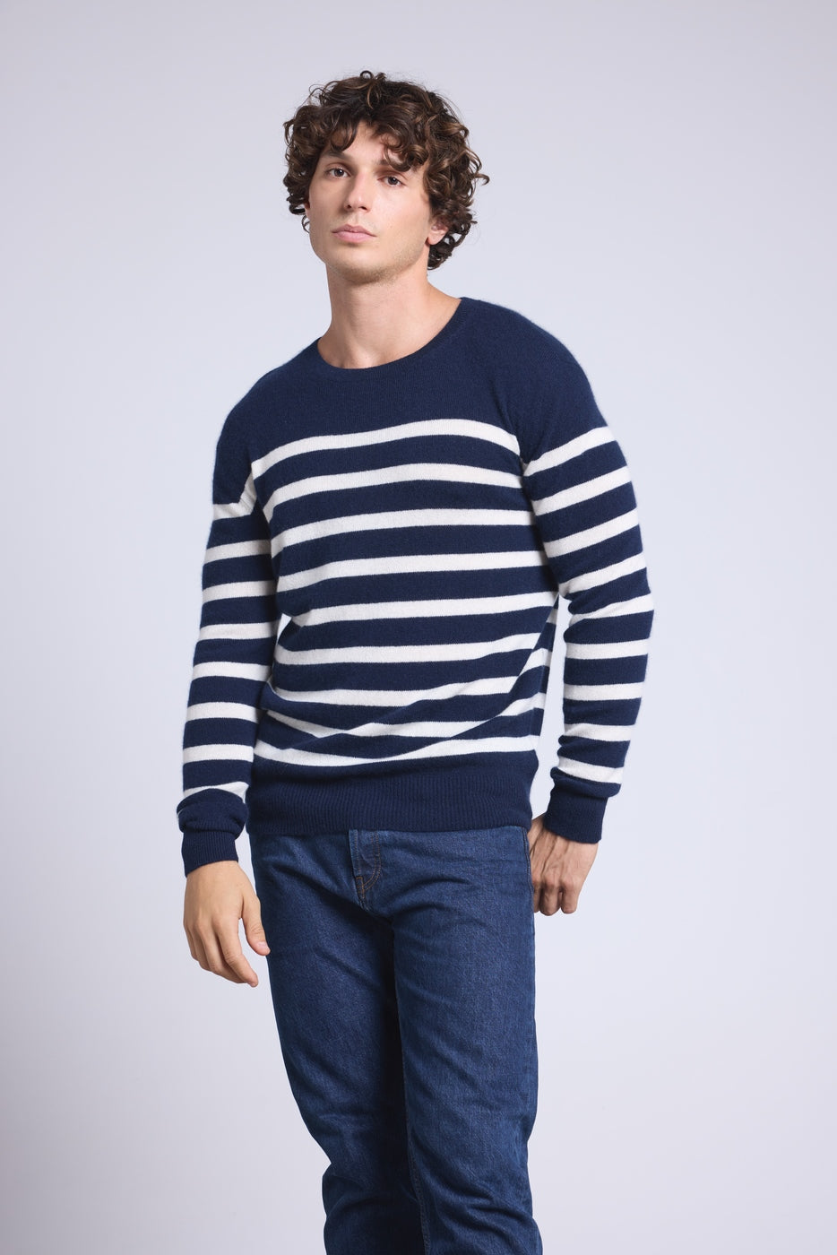Martin Breton Jumper - Navy Blue And White - Men