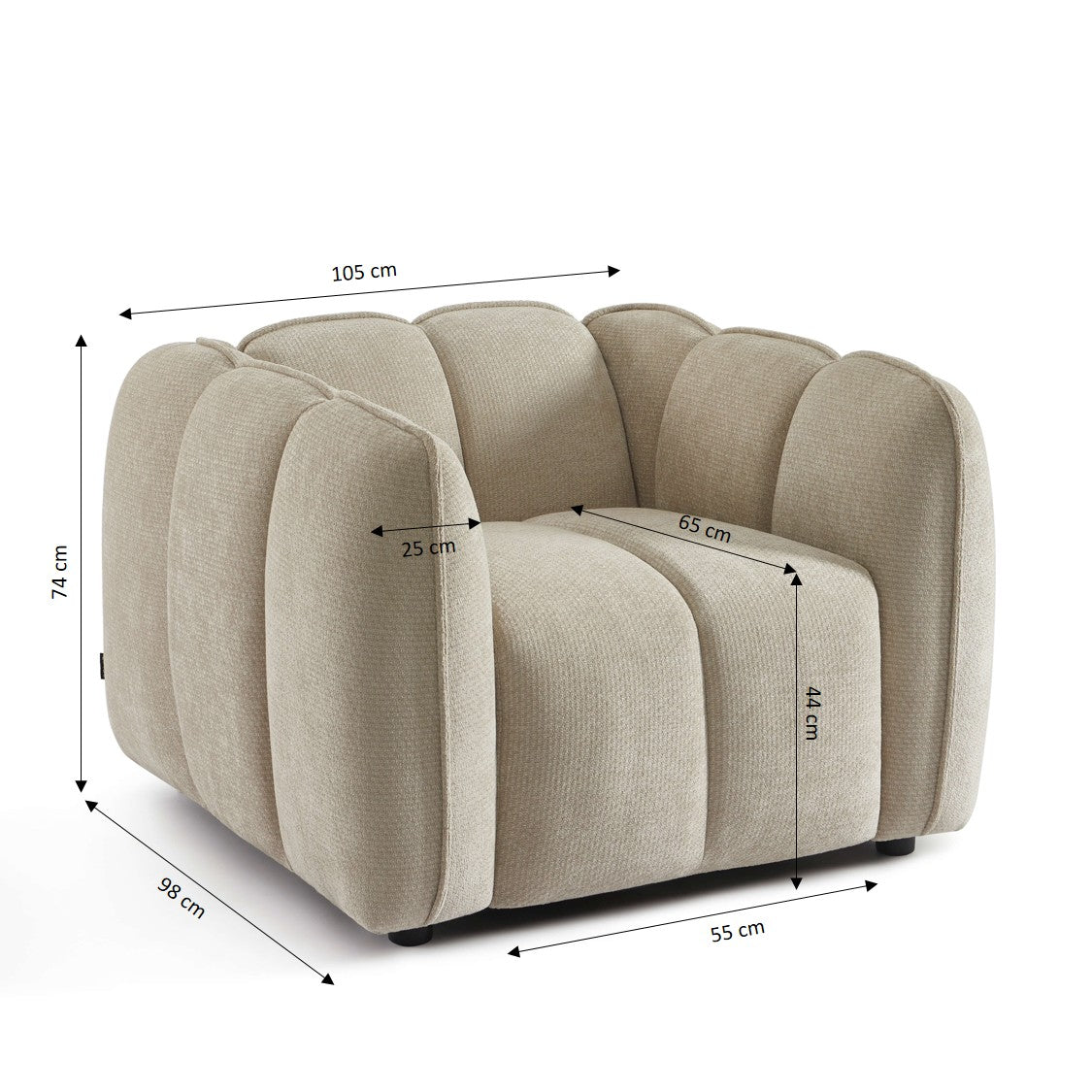 Matilda - Fauteuil - Tissu Chenille - Beige