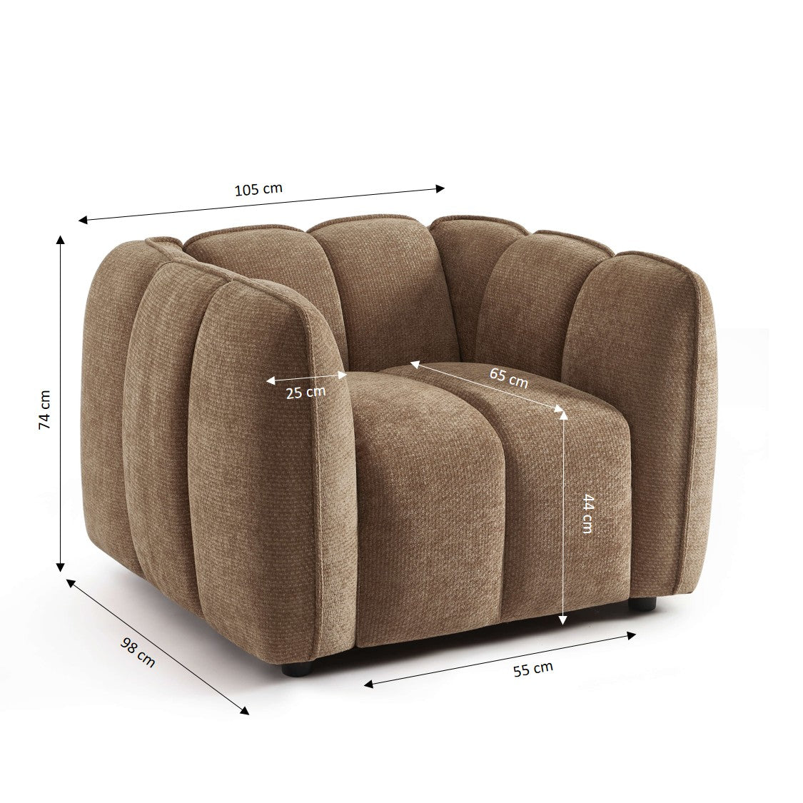 Matilda - Fauteuil - Tissu Chenille - Marron