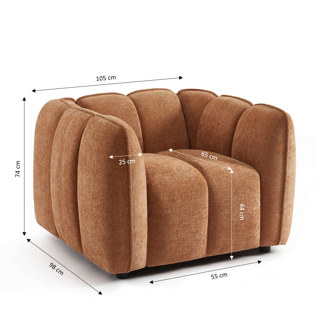 Matilda - Fauteuil - Tissu Chenille - Terracotta