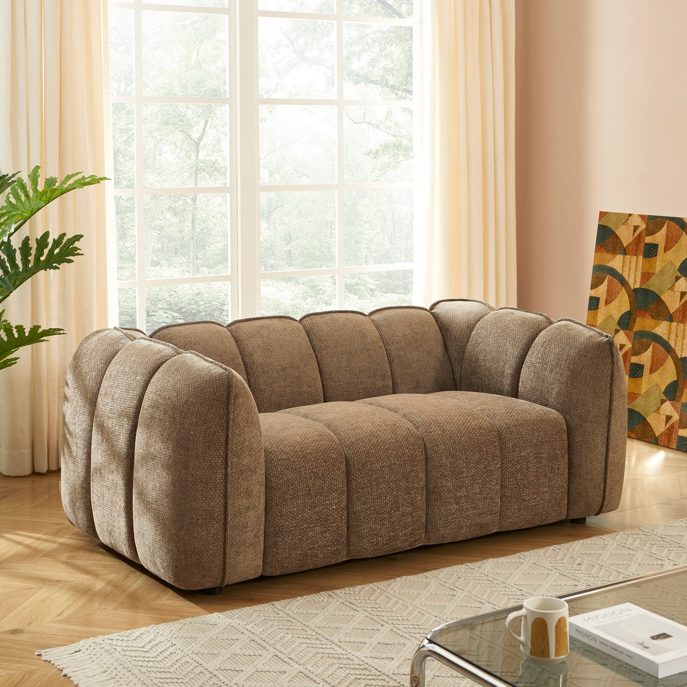 Matilda - Canapé 2 Places - Tissu Chenille - Marron