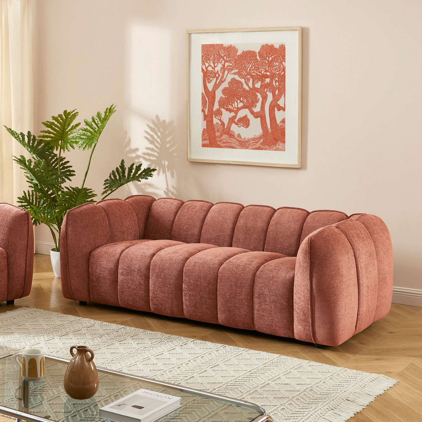 Matilda - 3 Seater Sofa - Chenille Fabric - Brick Red