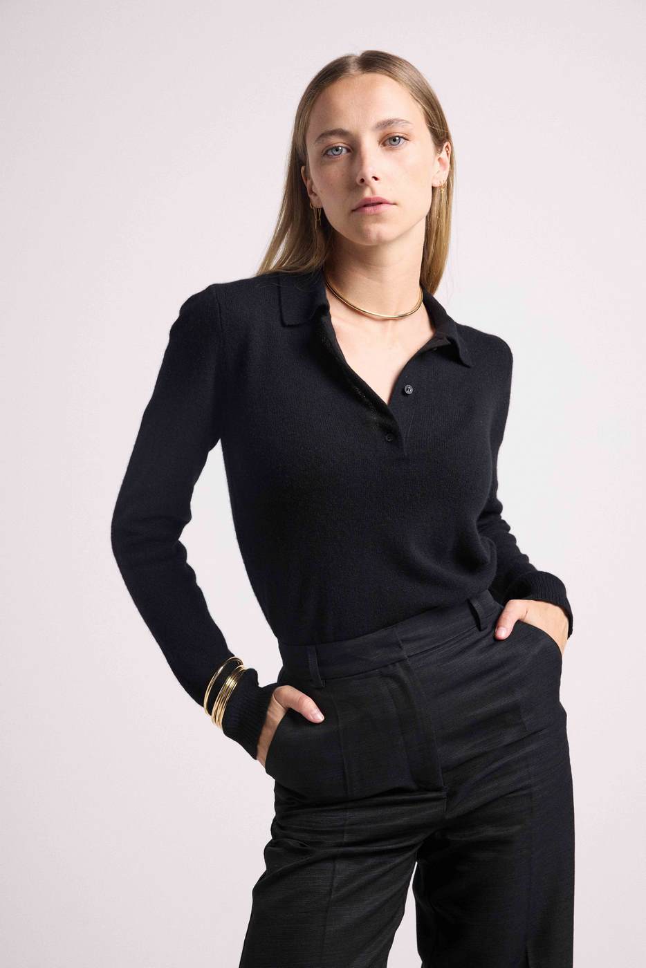 Maxine Polo Neck Jumper with Buttons - Black