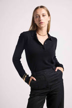 Maxine Polo Neck Jumper with Buttons - Black