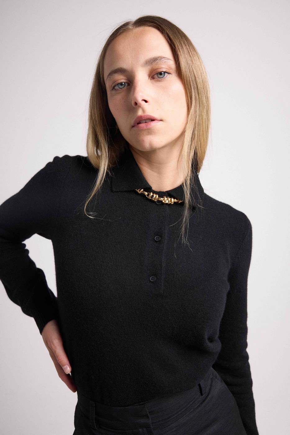 Maxine Polo Neck Jumper with Buttons - Black