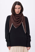 Oversized Topstitched Triangle Bandana Scarf Maya - Brown White - Women