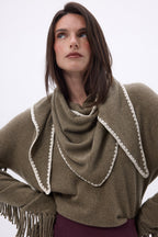 Maya Oversized Triangle Topstitched Bandana Scarf - Mottled Khaki White - Women
