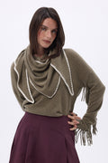 Maya Oversized Triangle Topstitched Bandana Scarf - Mottled Khaki White - Women