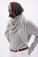 Echarpe Bandana Oversize Triangle À Surpiqures Maya - Gris Blanc - Femme