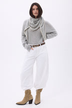 Echarpe Bandana Oversize Triangle À Surpiqures Maya - Gris Blanc - Femme