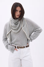 Echarpe Bandana Oversize Triangle À Surpiqures Maya - Gris Blanc - Femme
