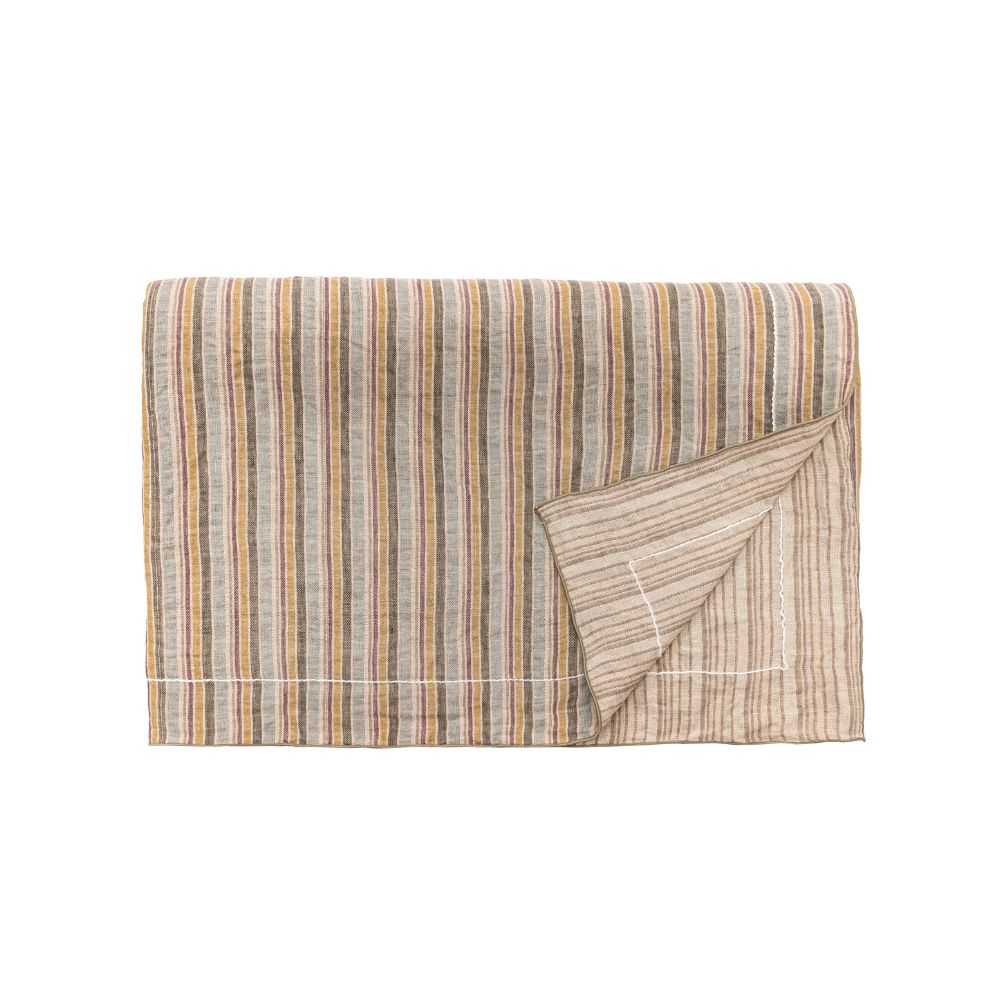 Manta de lino a rayas - Beige