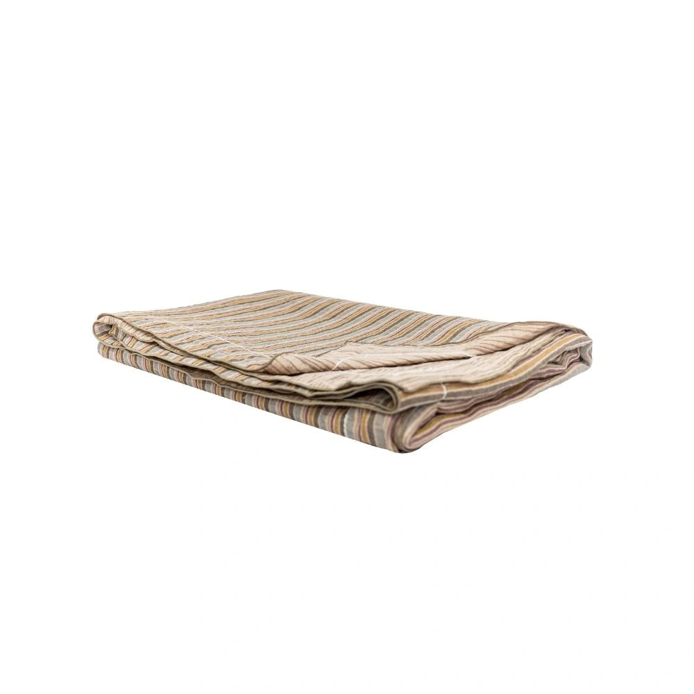 Manta de lino a rayas - Beige