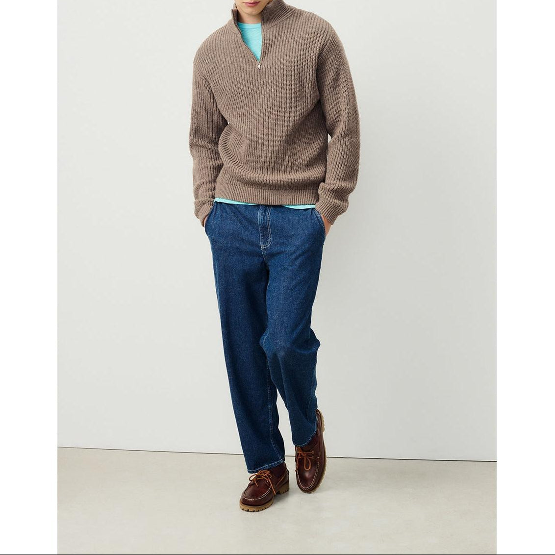 Trucker-Collar Jumper - Taupe Chine - Men