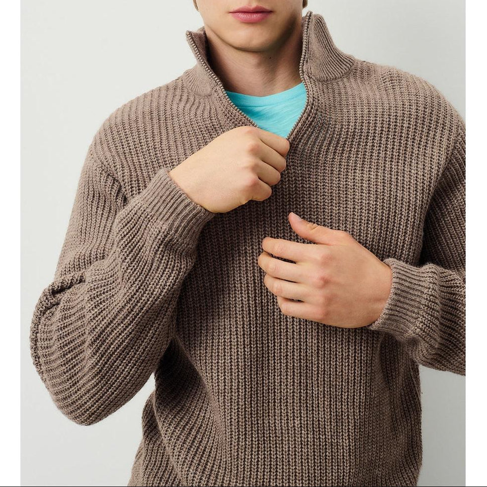 Trucker-Collar Jumper - Taupe Chine - Men
