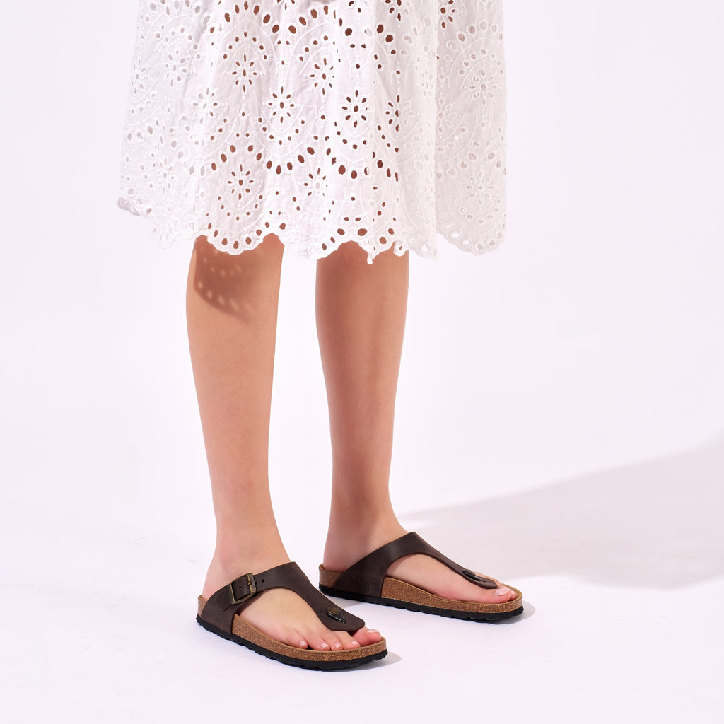 Chanclas Blanca - Marrón oscuro - Mujer