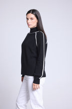 Pull Col Montant Contraste Megan - Noir Et Blanc - Femme