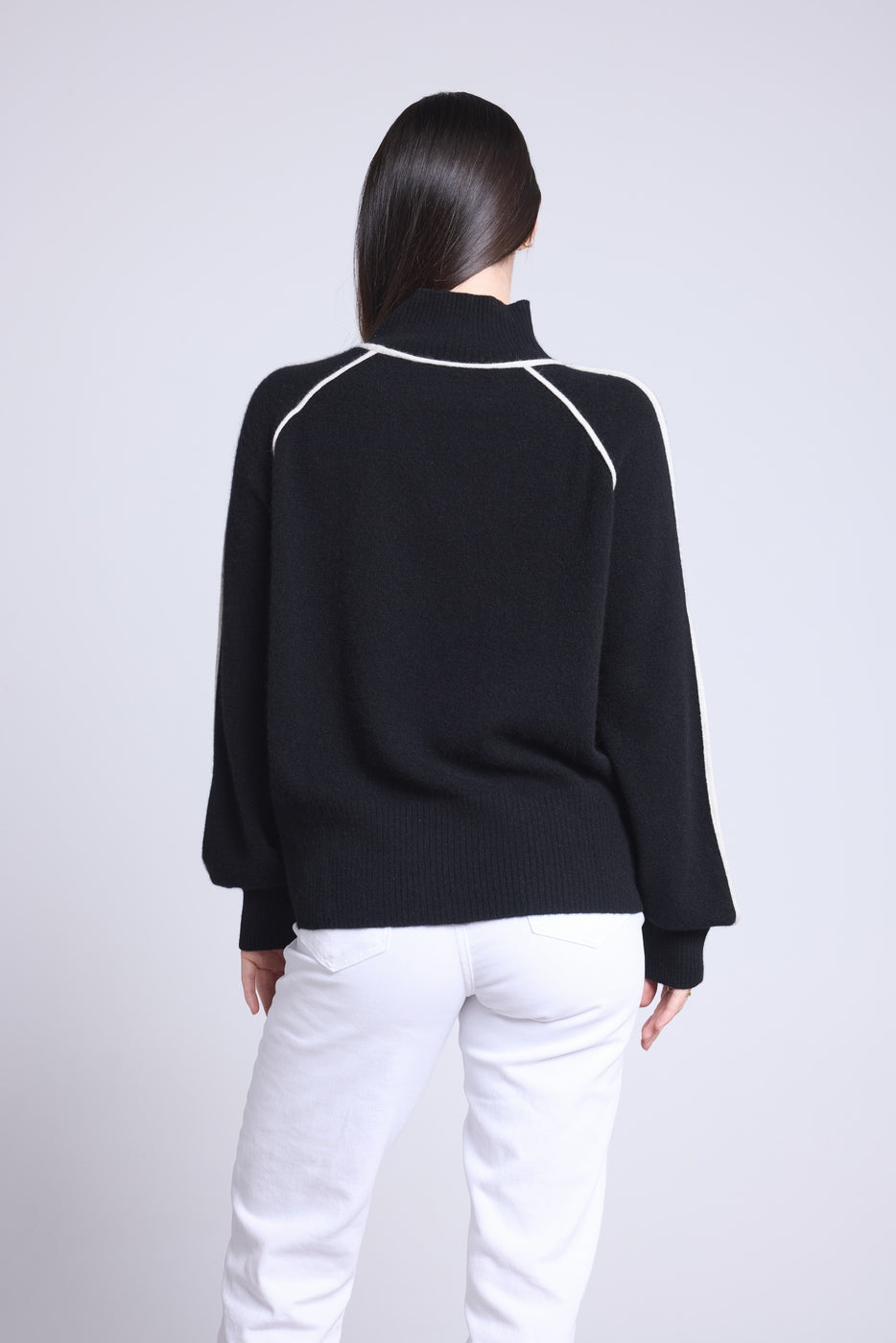 Pull Col Montant Contraste Megan - Noir Et Blanc - Femme
