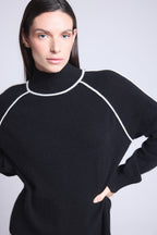 Pull Col Montant Contraste Megan - Noir Et Blanc - Femme