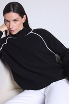 Pull Col Montant Contraste Megan - Noir Et Blanc - Femme