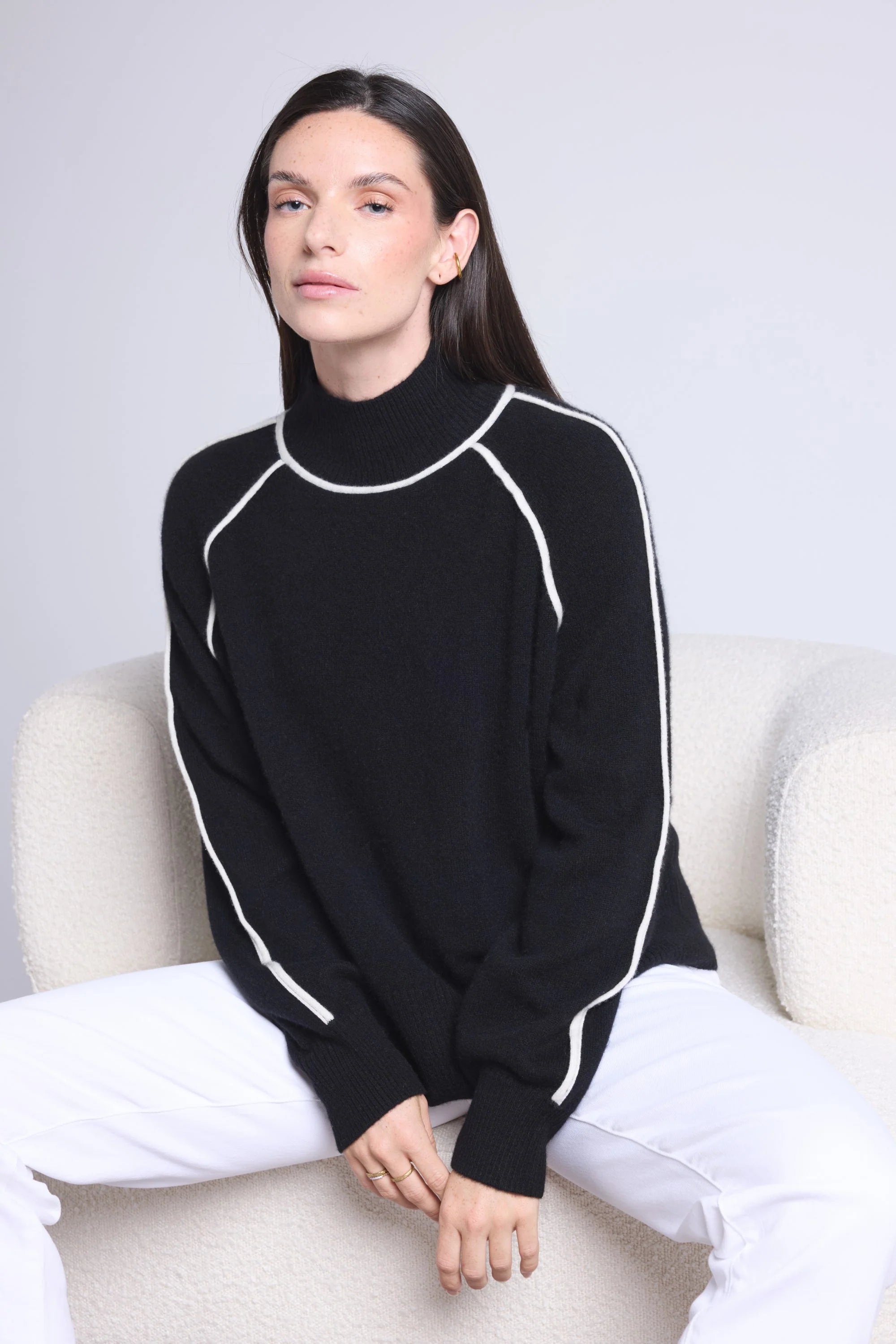 Pull Col Montant Contraste Megan - Noir Et Blanc - Femme