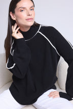 Pull Col Montant Contraste Megan - Noir Et Blanc - Femme